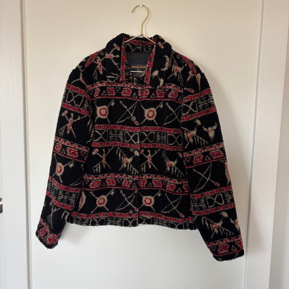 Vintage Woolrich Sherpa Fleece Jacket Southwestern Print Medium
